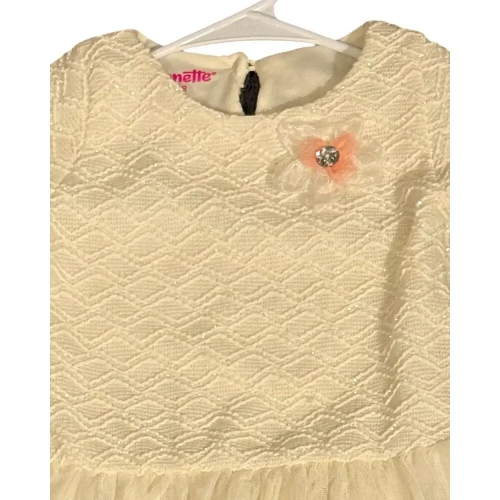 Nannette Dress Little Girls Size 5 White Long Sleeve Peach Trim Tulle Ruffle